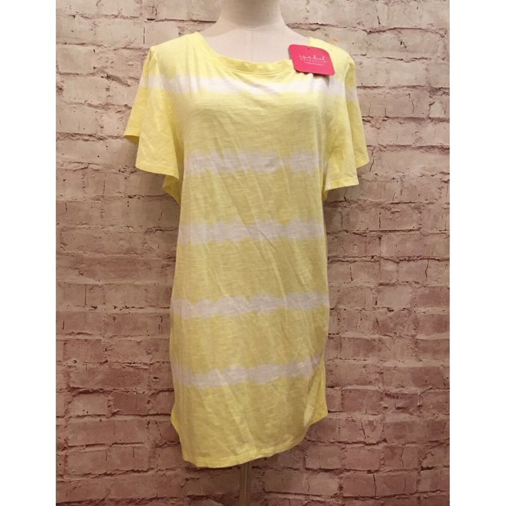 Isabel Maternity by Ingrid Yellow Tie-Dye Flutter Short Sleeve Knit Top Size L